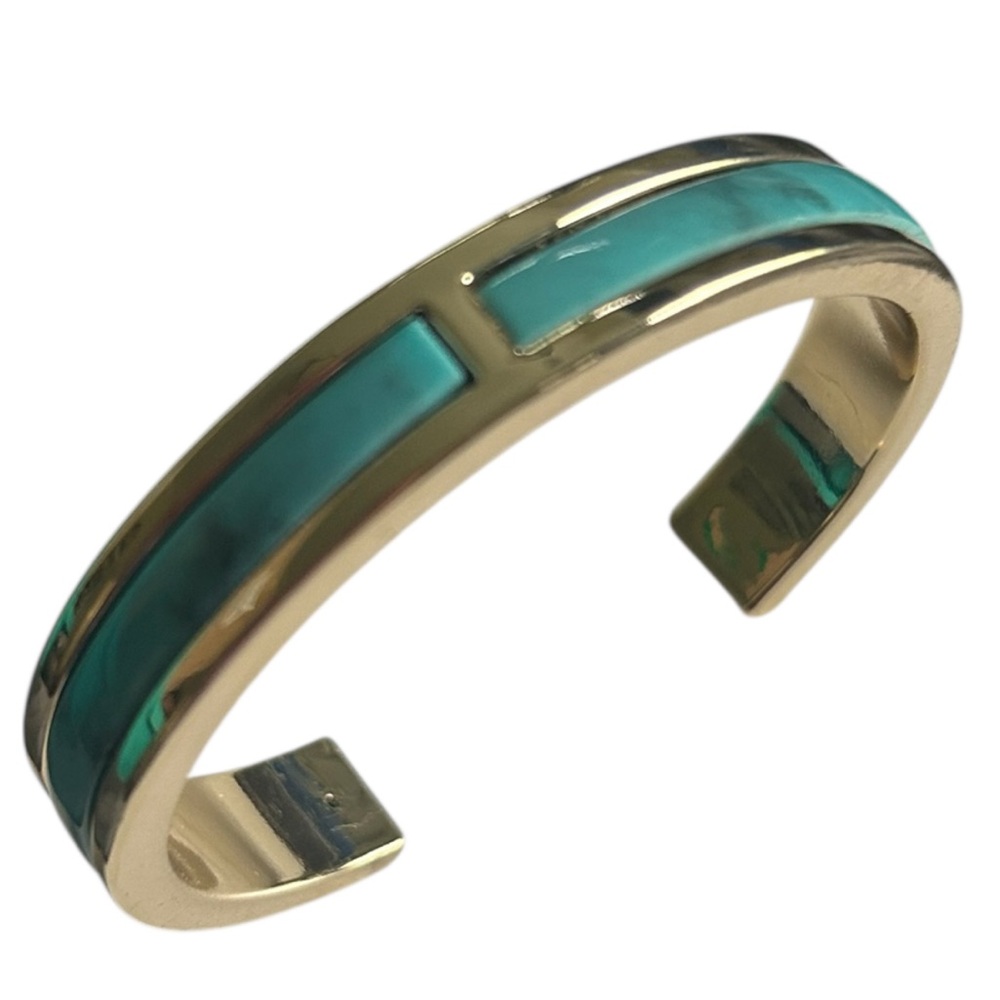 Express Gold Cuff Bracelet With Turquoise Enamel Inlay